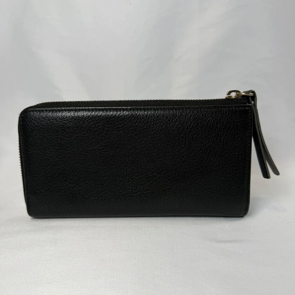 Chloe Twisted Bow Zip Around Wallet Womens Long Black Pebbled Leather Gold
